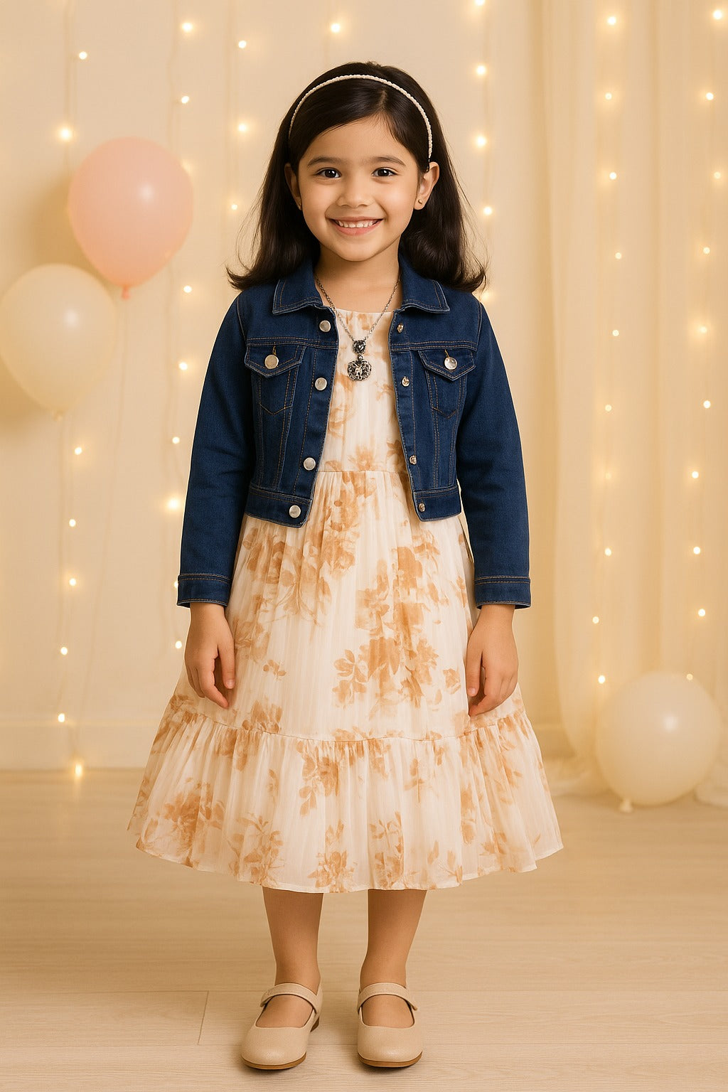Girls Floral Print Fit and Flare Long Frock Dress