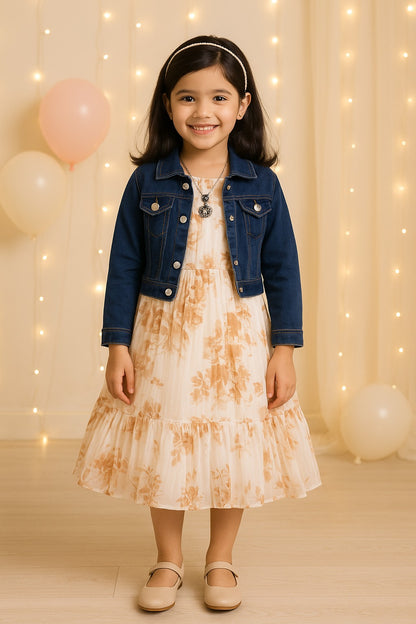 Girls Floral Print Fit and Flare Long Frock Dress