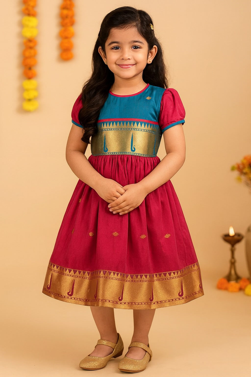 Girls Traditional Zari Border Ethnic Dress