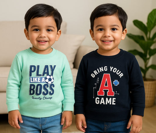 Boys and Girls Pack of 2 Typography Printed Sweatshirt