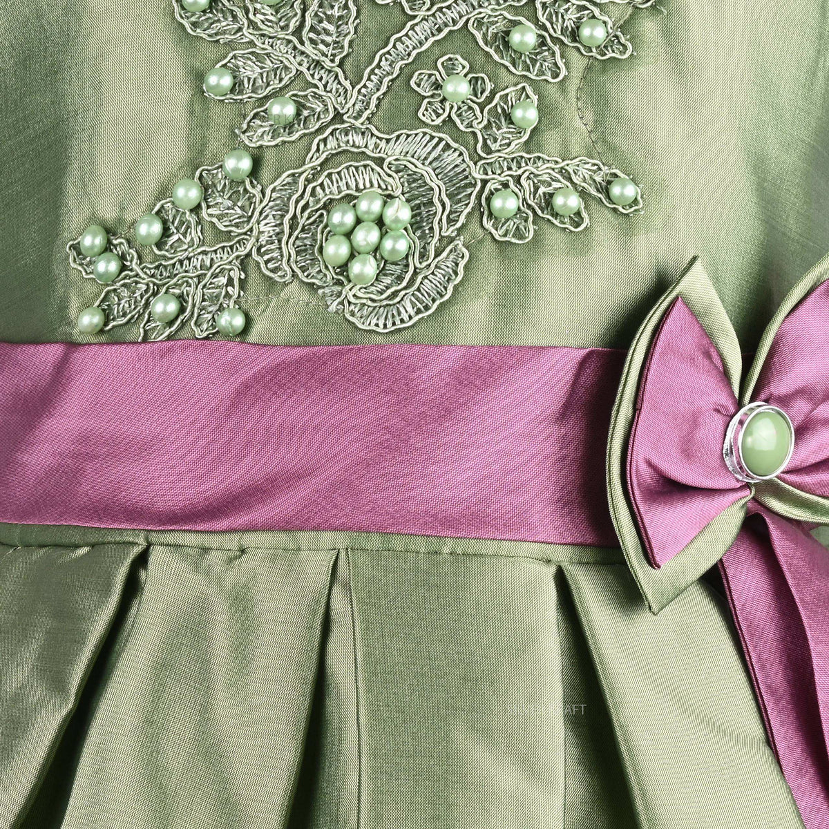 Girls Pleated Bow Pearl Embellished Party Dress