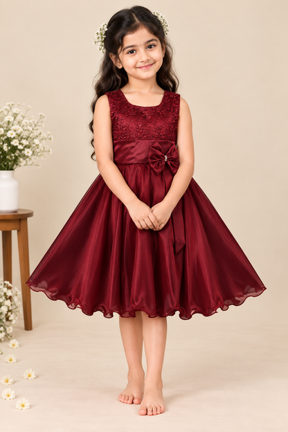 Girls Embroidered Bow Dress
