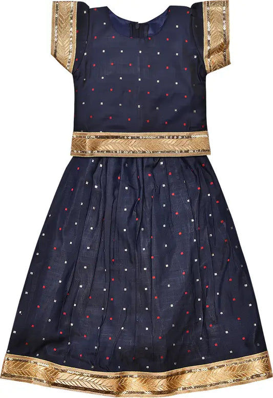 Girls Silk Lace Border Skirt and Top Set