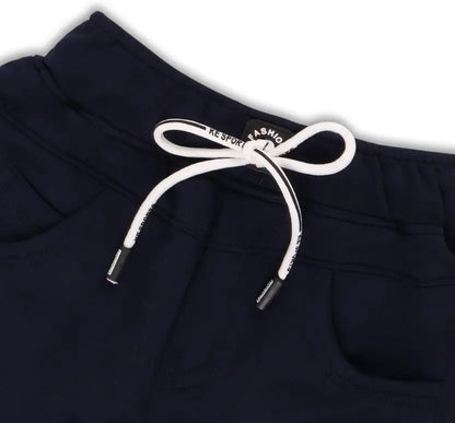 Boys Navy Printed Cotton Blend Jogger Pants