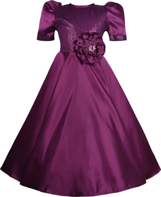 Girls Sequin Embellished Floral Full Length Party Dress
