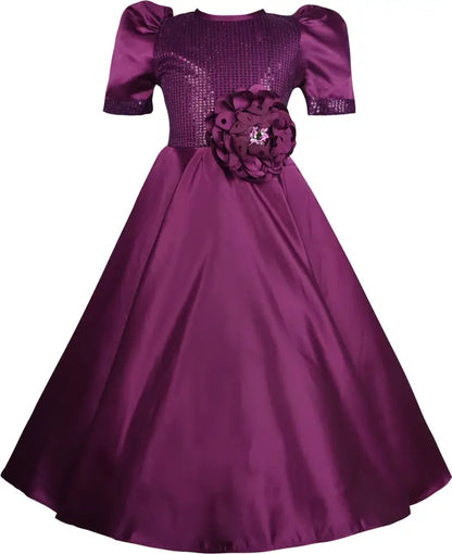 Girls Sequin Embellished Floral Full Length Party Dress