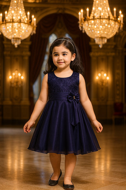 Girls Bow Embroidered Party Wear Dress