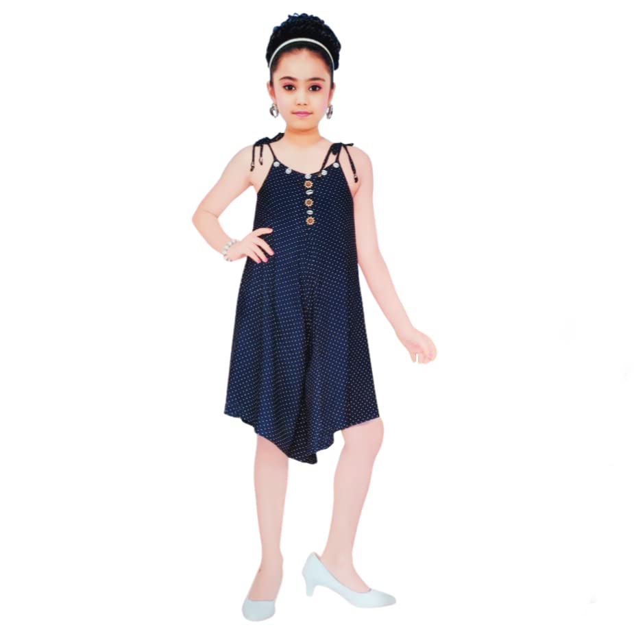 Girls Tie-Up Neck Polka Dots Printed Dress