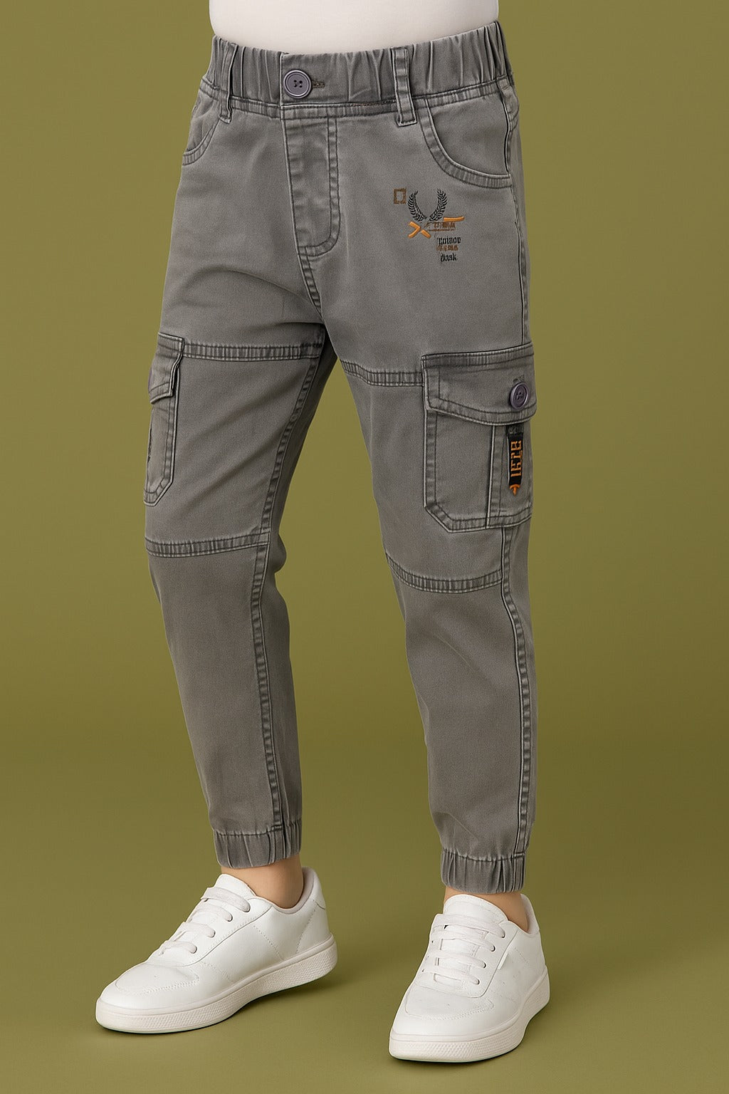 Boys Elastic Waist Cargo Denim Trouser