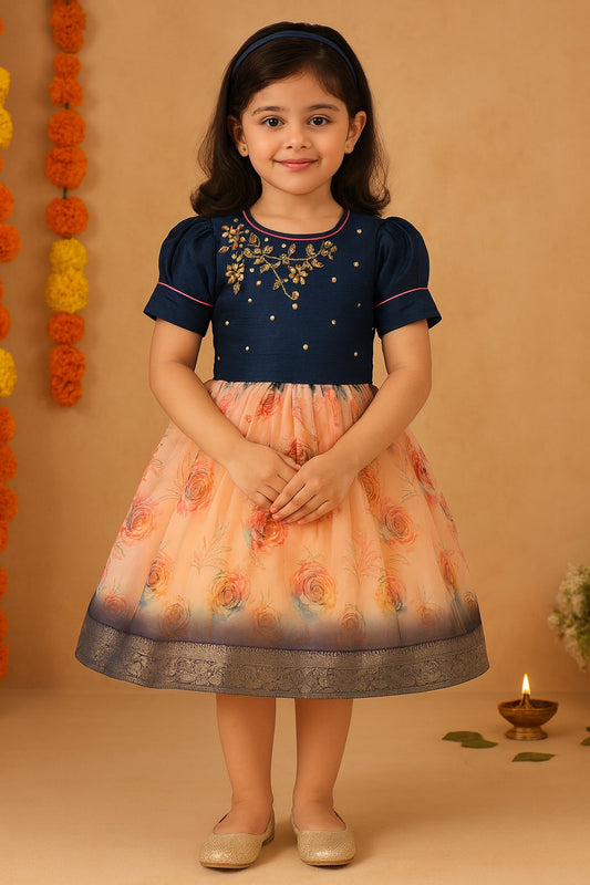 Girls Bead Embellished Floral Zari Ethnic Dress bxap492