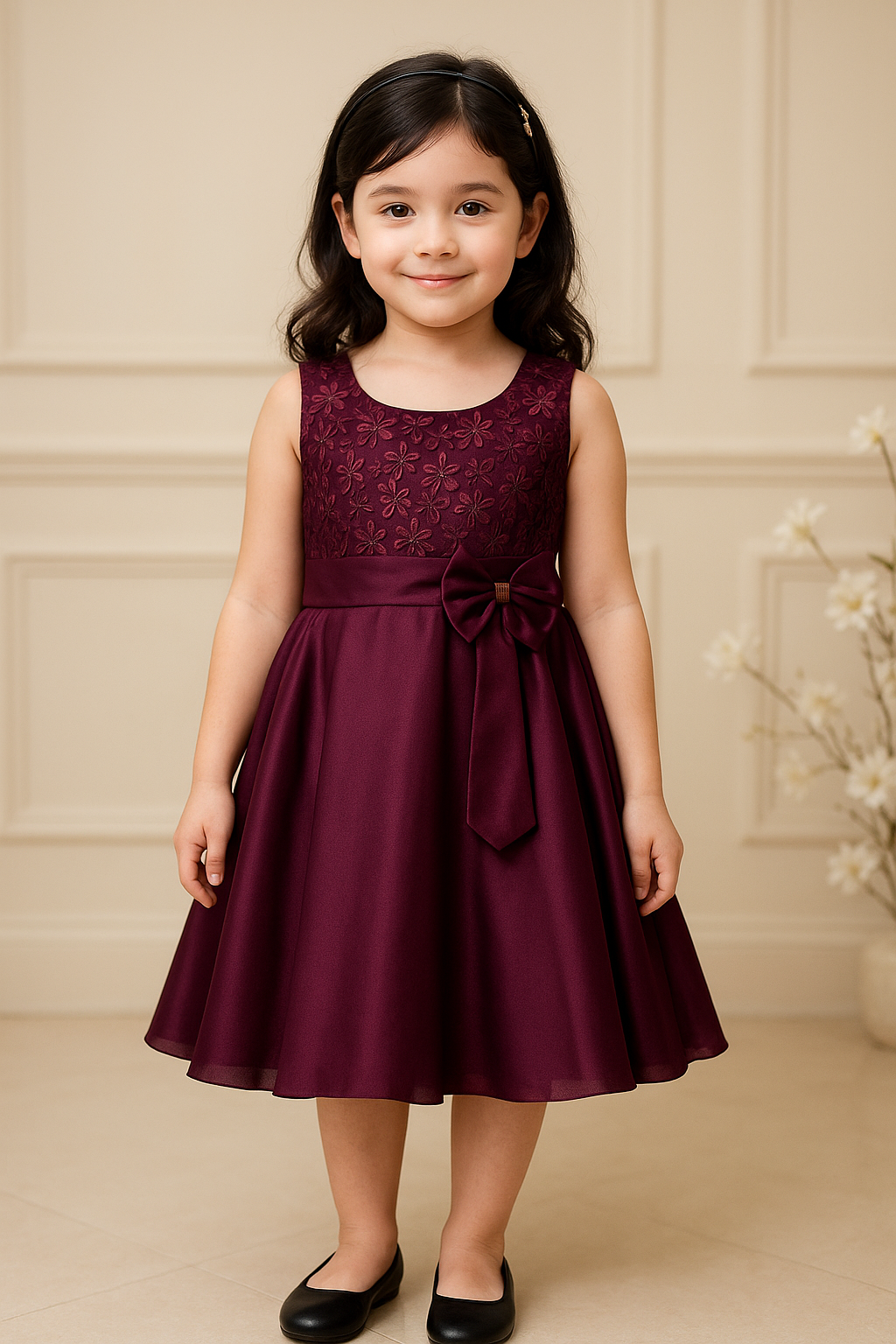Girls Bow Embroidered Party Wear Dress