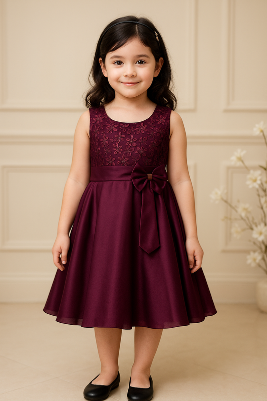 Girls Bow Embroidered Party Wear Dress