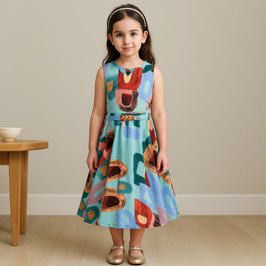 Girls Kaftan Style Casual Dress with Lace Embellishment fep3512