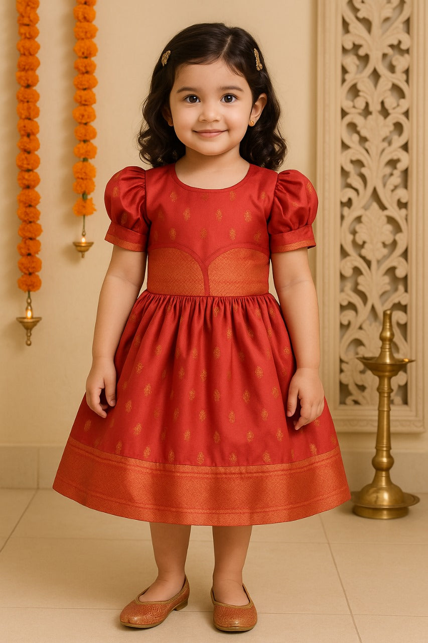 Girls Silk Pattu Pavadai Flare Ethnic Dress