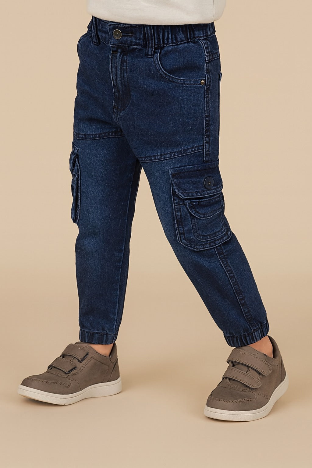 Boys Elastic Waist Cargo Denim Trouser