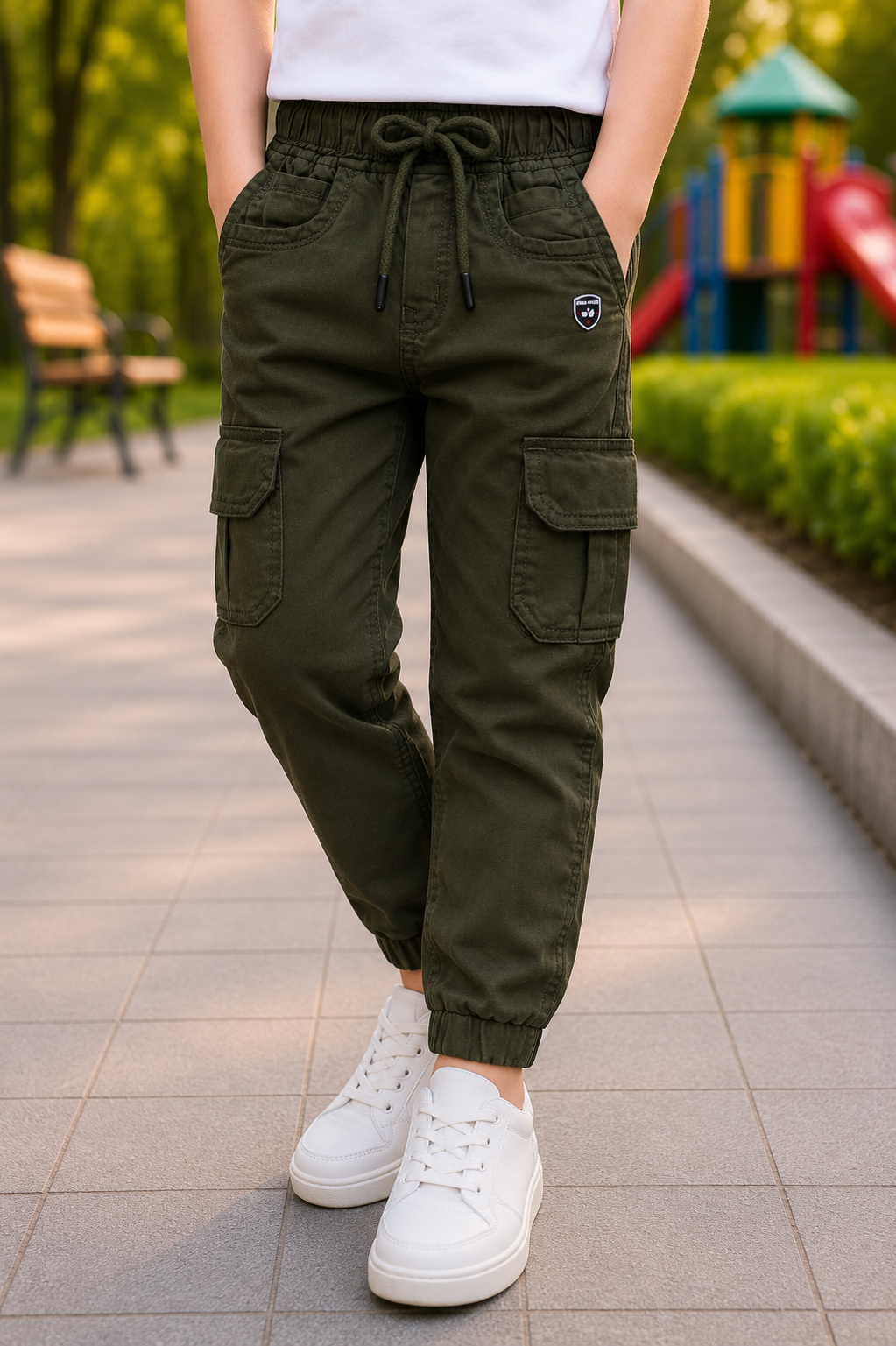 Boys Cotton Denim Cargo Joggers Soft & Stretchable Pants