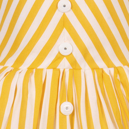 Girls Yellow & White Striped Button-Down Dress