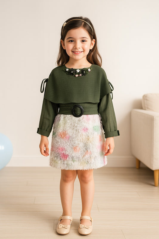 Girls Checkered Print Full Sleeve Fit and Flare Frock Dress