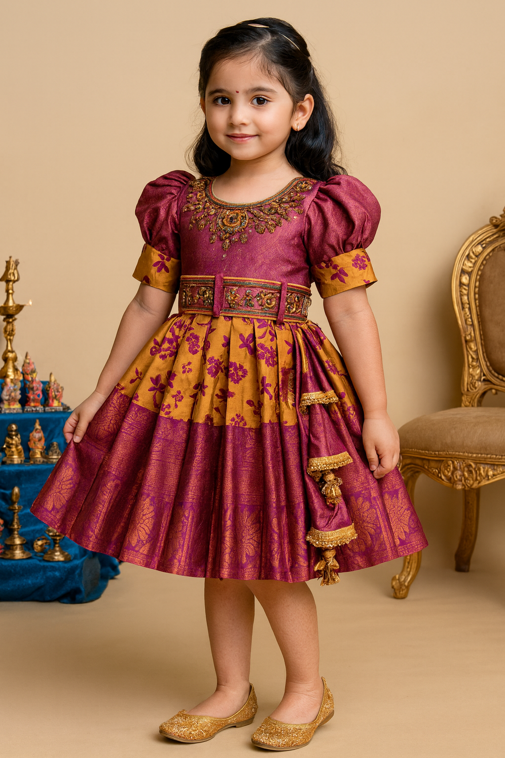 Buy Premium Baby Girls Ethnic Silk Pattu Pavadai Dress Online | Baby Girls Ethnic Dresses