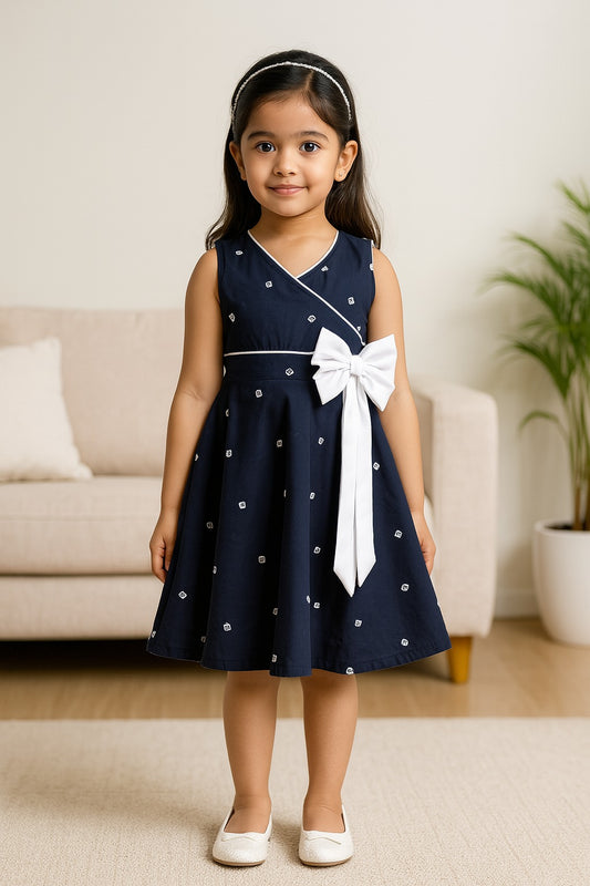 Girls Cotton Polka Printed Bow Summer Dress