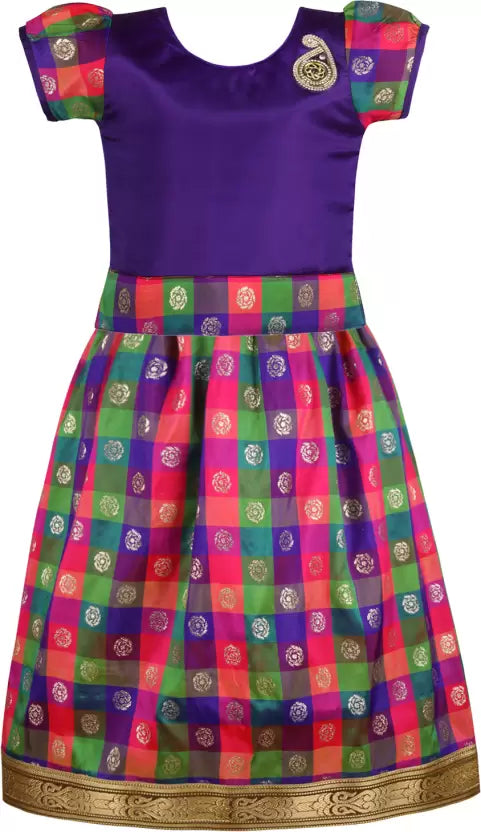 Girls Checked Ethnic Top and Skirt Set