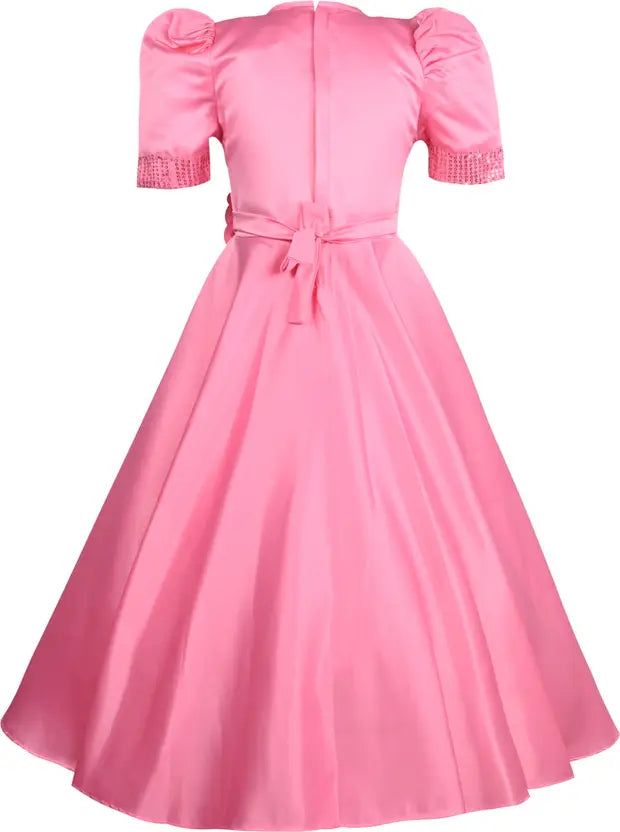 Girls Sequin Embellished Floral Full Length Party Dress