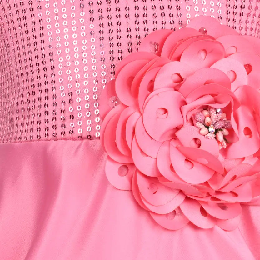 Girls Sequin Embellished Floral Full Length Party Dress