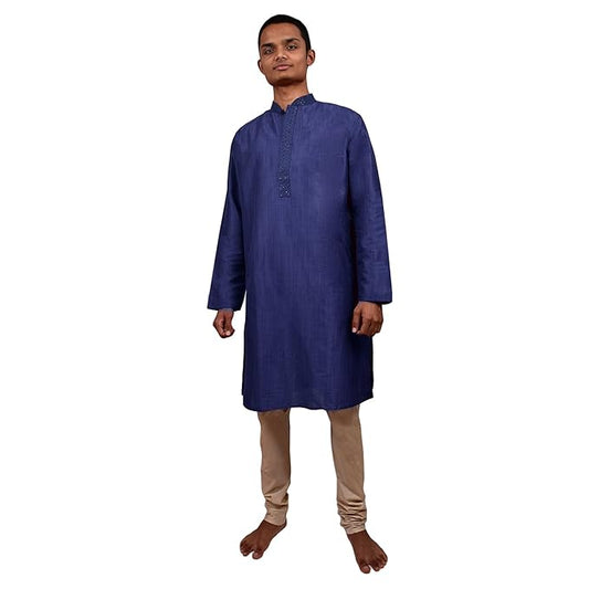 ஆண்கள் ஹை நெக் சுய வடிவமைப்பு குர்தா செட் - me01blu