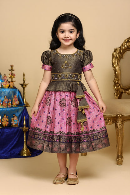 Girls Printed Bead Embellished Ethnic Dress
