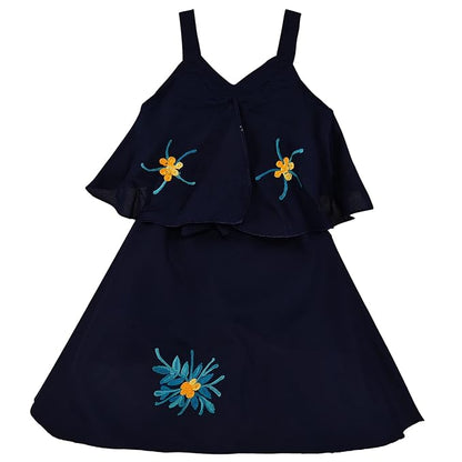 Girls Embroidered A-line Strap Neck dress