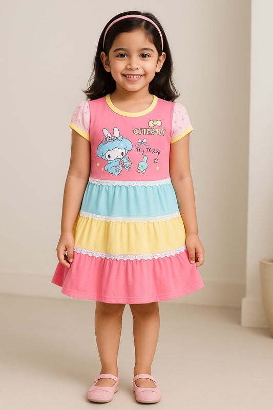 Girls Melody Printed Tiered Cotton Casual Dress