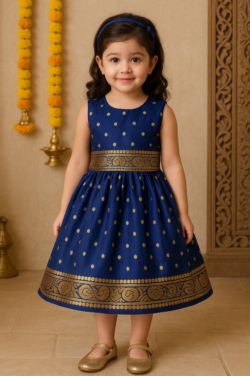 Girls Embellished Polka Dots Satin Ethnic Frock