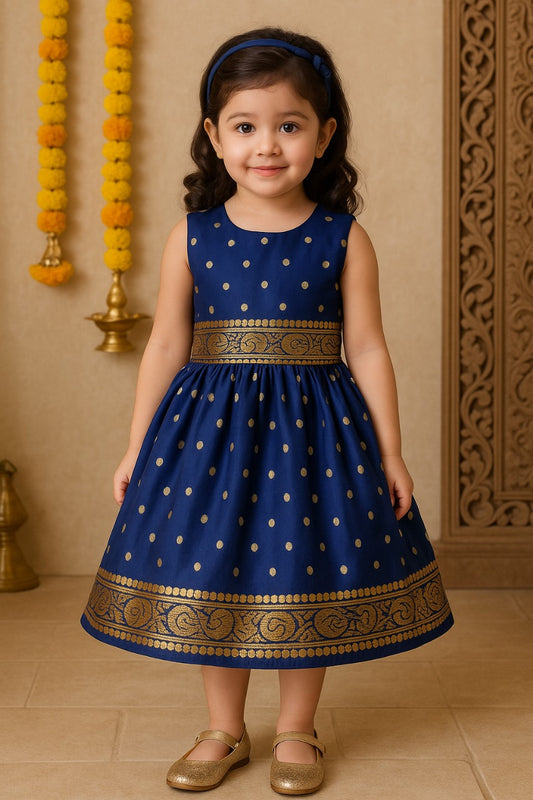 Girls Embellished Polka Dots Satin Ethnic Frock