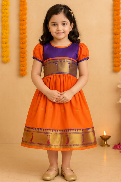 Girls Traditional Zari Border Ethnic Dress