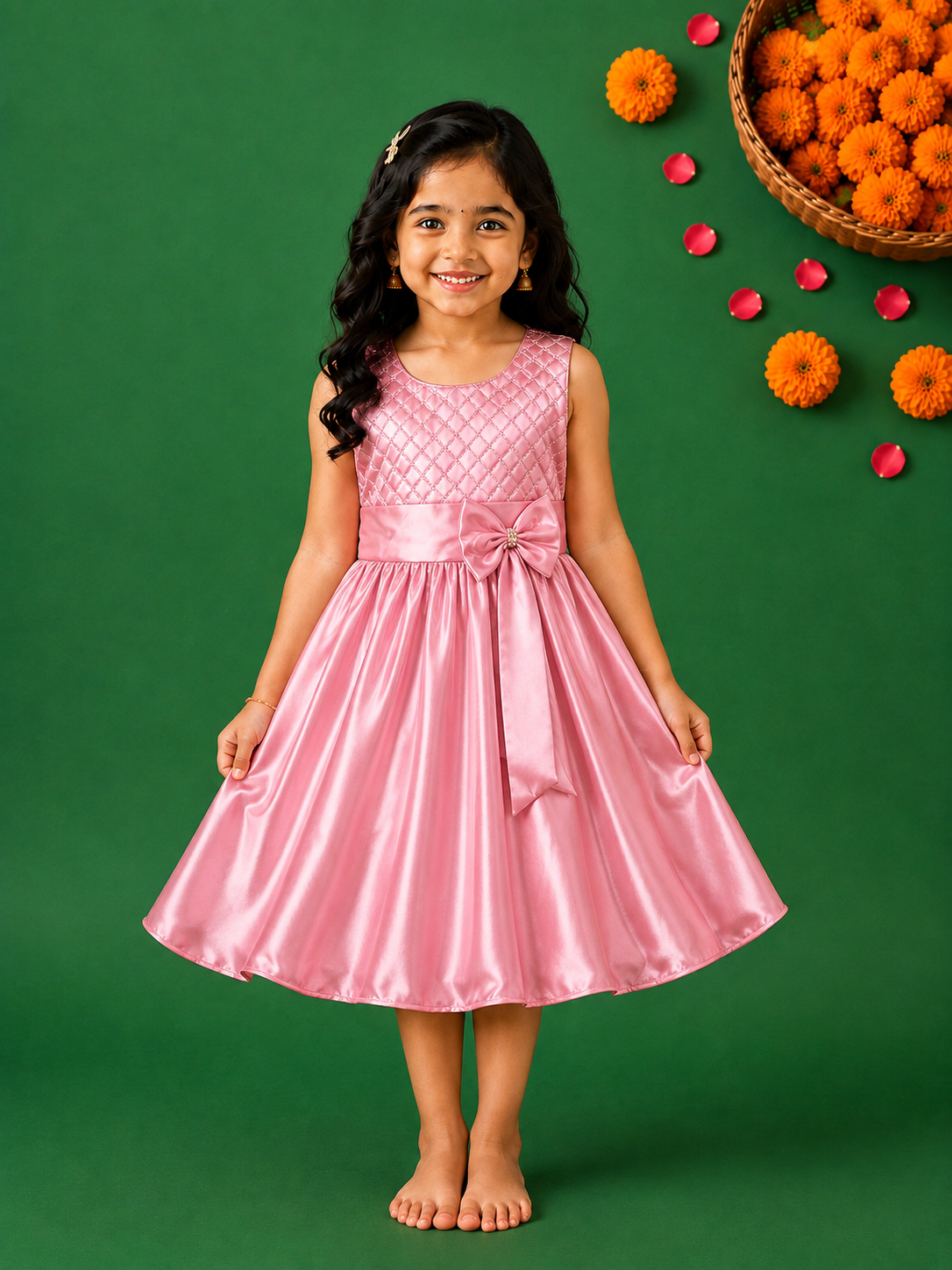 Girls A-Line Frock Dress With Tie-Up
