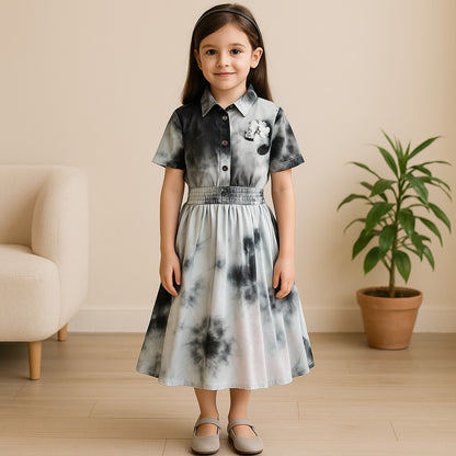 Girls Solid Cap Sleeve High Neck Fit and Flare Frock Dress