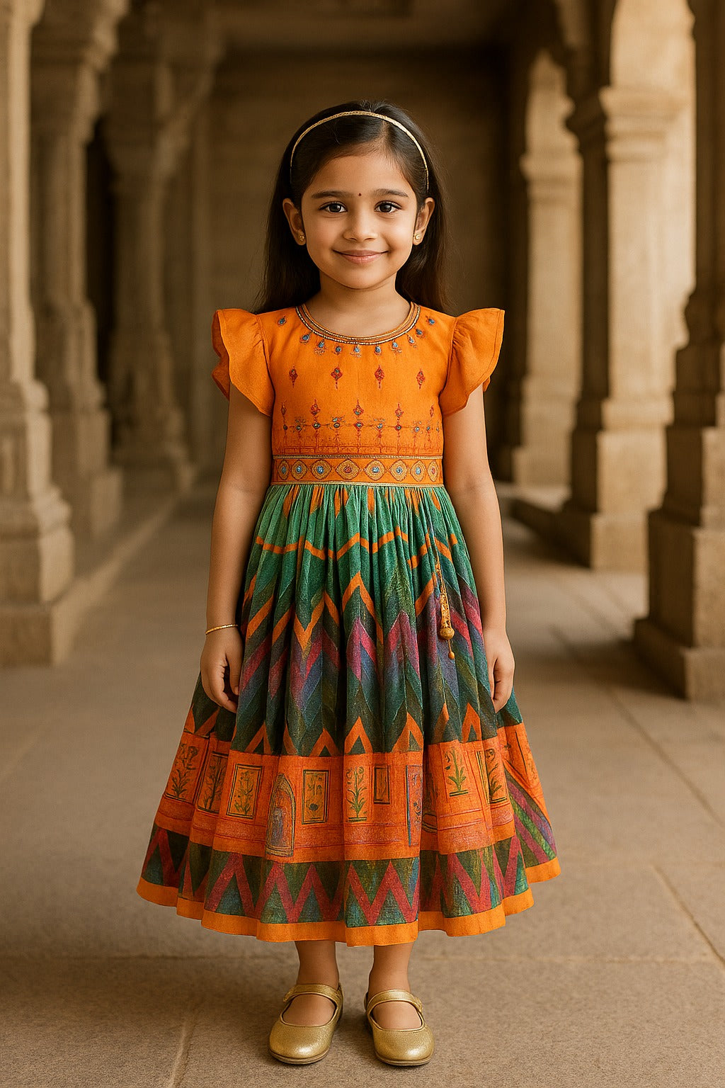 Girls Chevron Printed Ethnic Dress