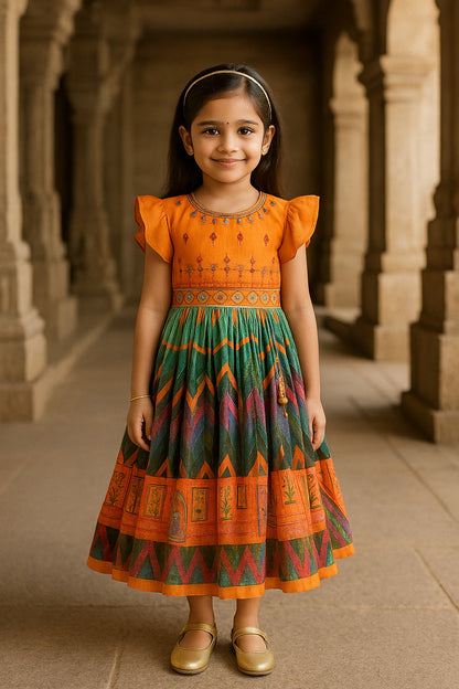 Girls Chevron Printed Ethnic Dress