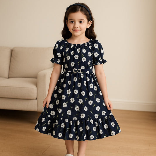 Girls Floral Printed Fit and Flare Dress