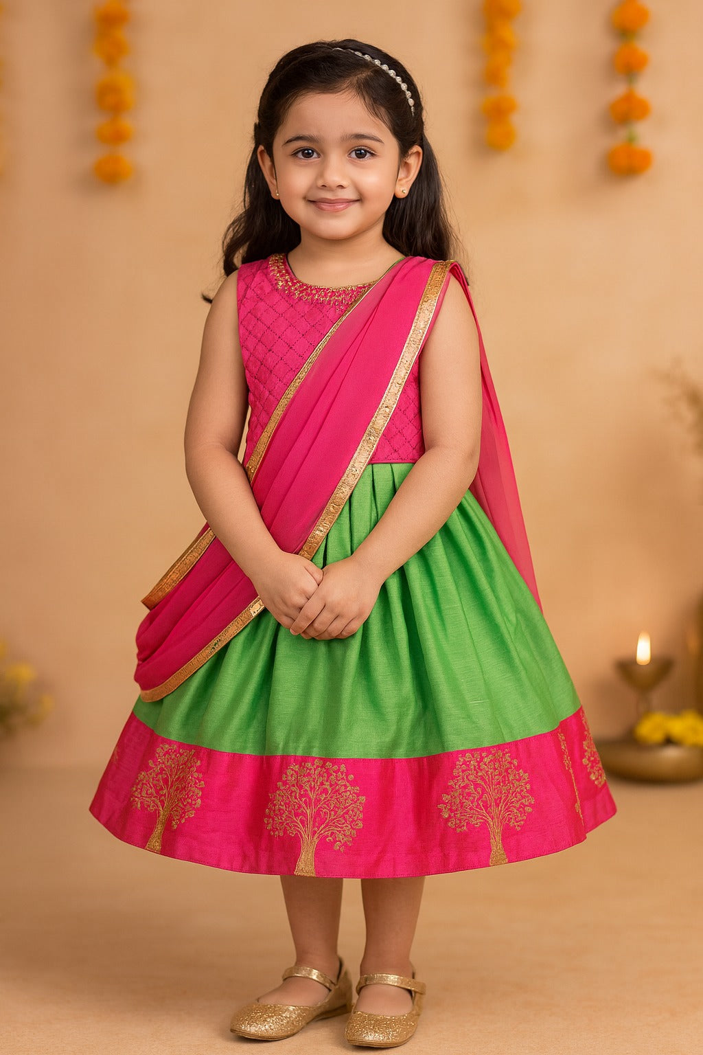 Girls Embroidered Ethnic Half saree dress