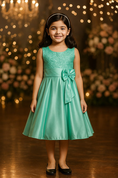 Girls Bow Embroidered Party Wear Dress