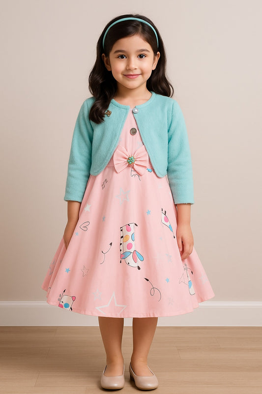 Girls Full Sleeve Animal Print Fit and Flare Frock Dress