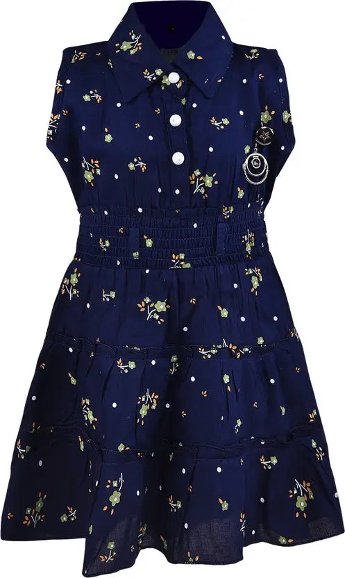 Girls Floral Printed Button Up Collar Summer Casual Dress