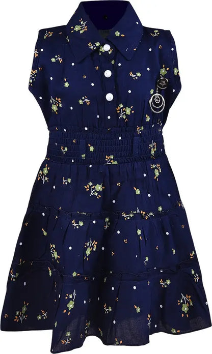 Girls Floral Printed Button Up Collar Summer Casual Dress