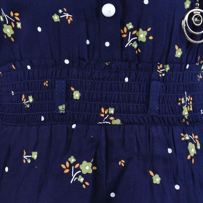 Girls Floral Printed Button Up Collar Summer Casual Dress