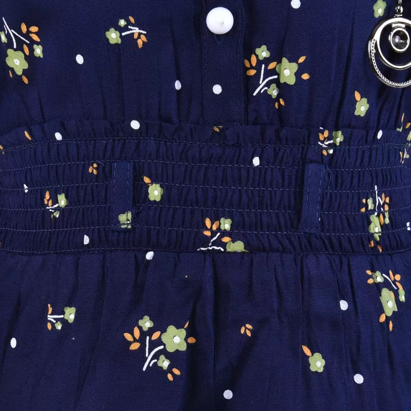 Girls Floral Printed Button Up Collar Summer Casual Dress