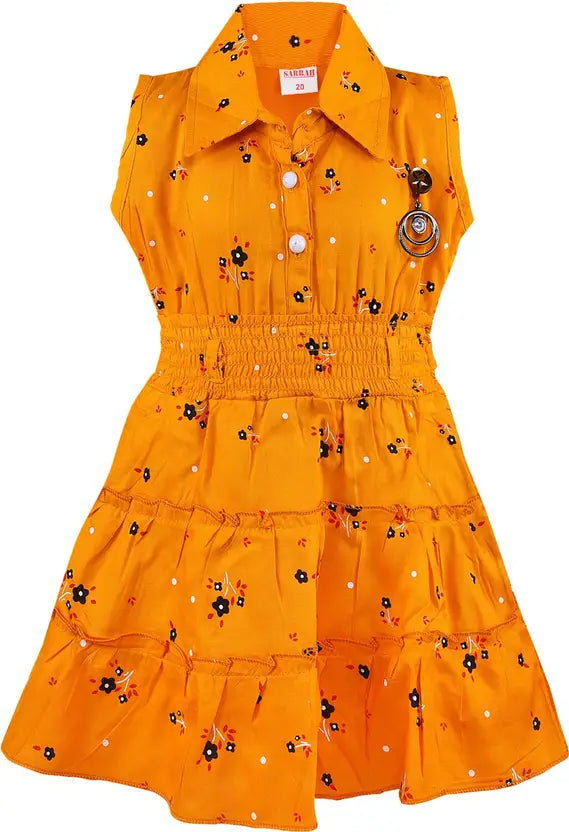 Girls Floral Printed Button Up Collar Summer Casual Dress
