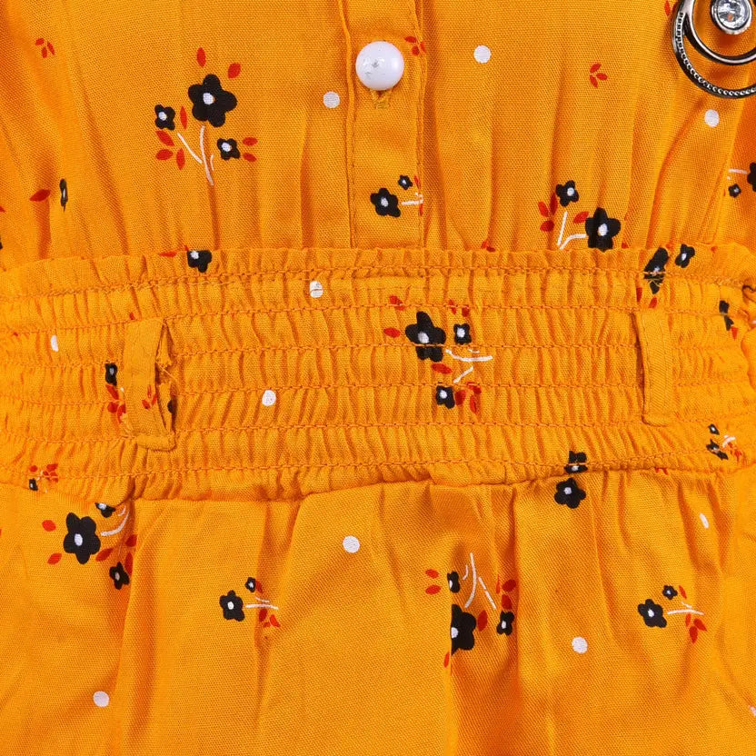 Girls Floral Printed Button Up Collar Summer Casual Dress