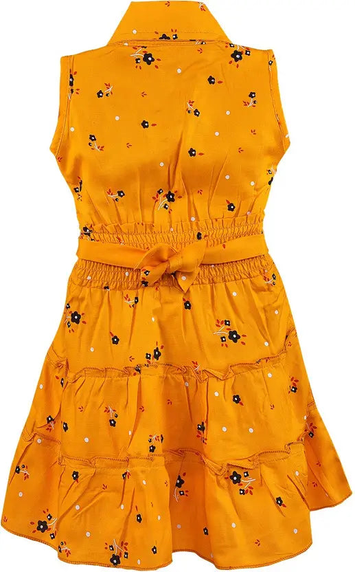 Girls Floral Printed Button Up Collar Summer Casual Dress