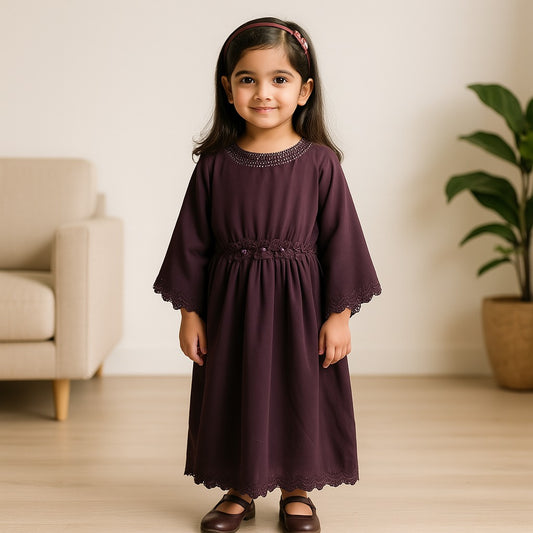Girls Kaftan Style Casual Dress with Lace Embellishment fe3474